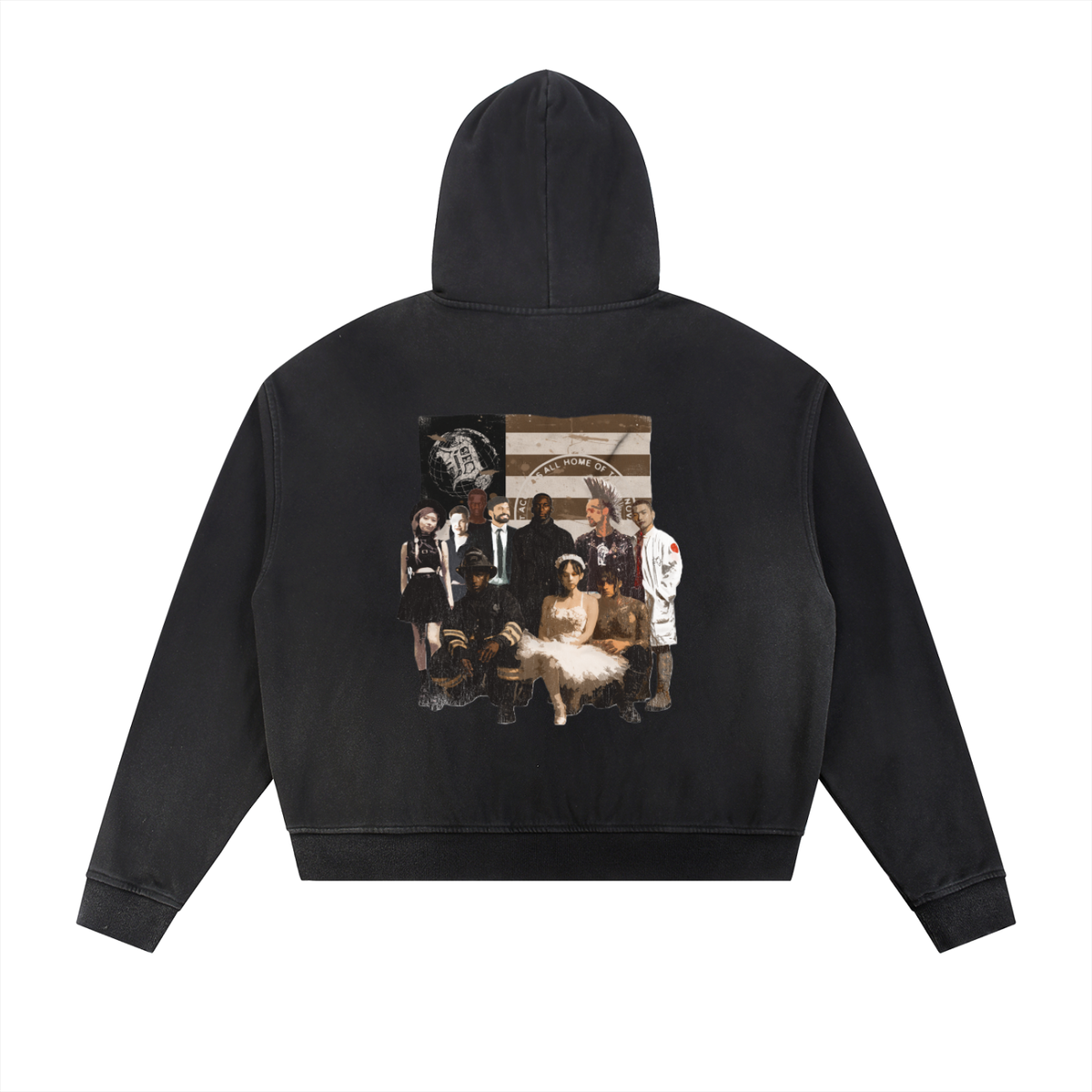 distressed team zip up (washed black)