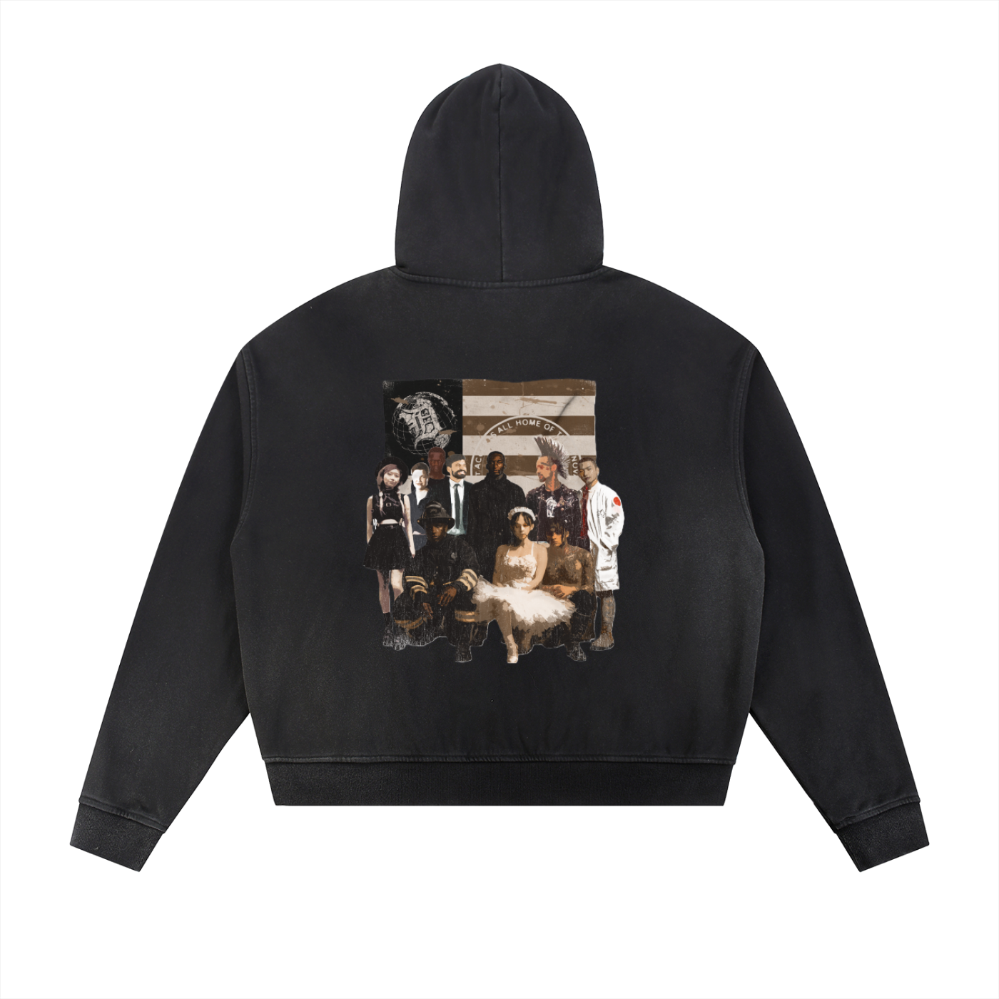 distressed team zip up (washed black)