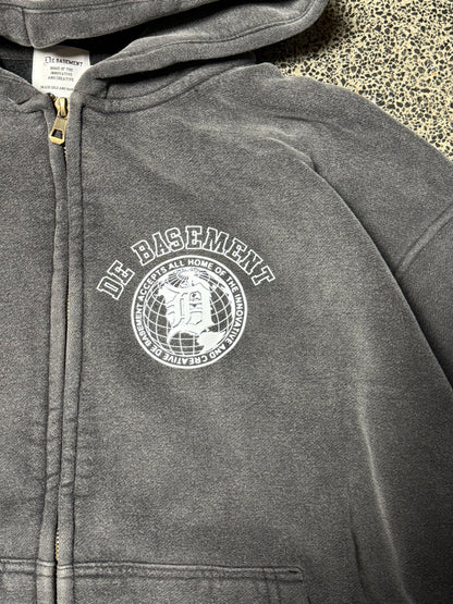 vintage wash university zip up (dark grey)