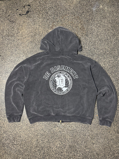 vintage wash university zip up (dark grey)