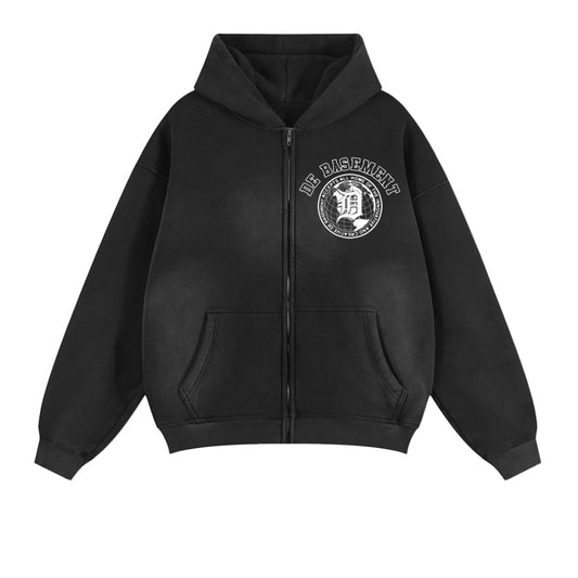 university zip up (washed black)