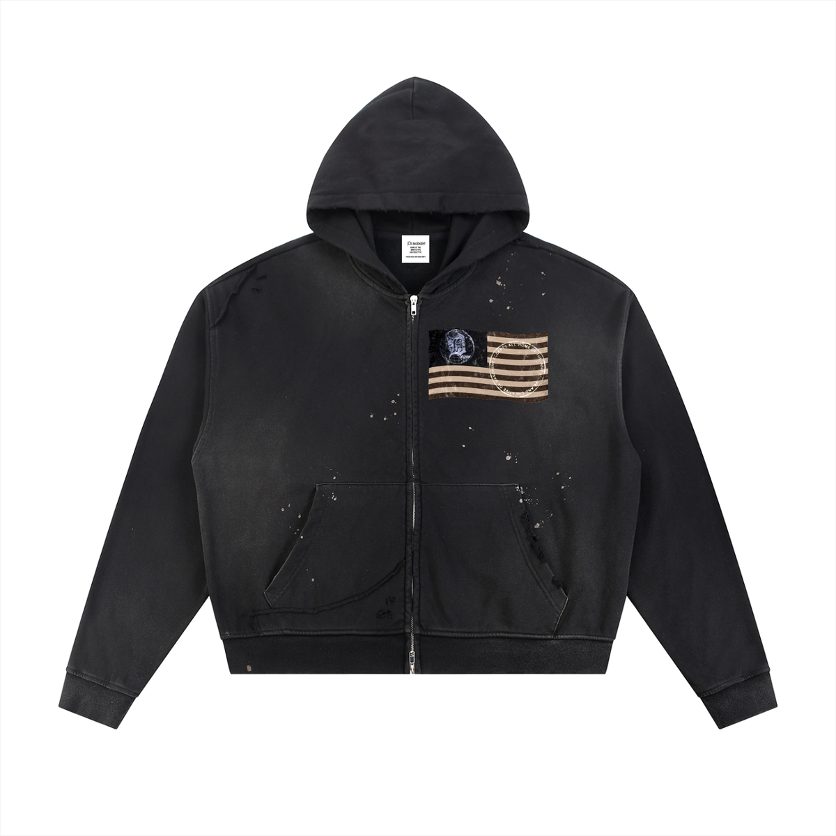 distressed team zip up (washed black)
