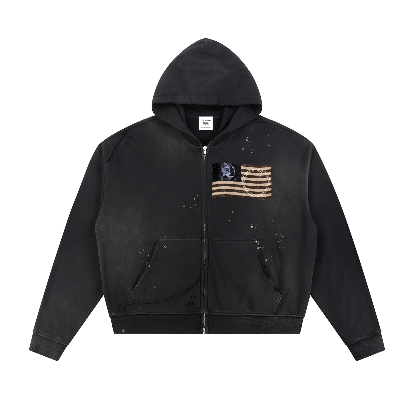 distressed team zip up (washed black)