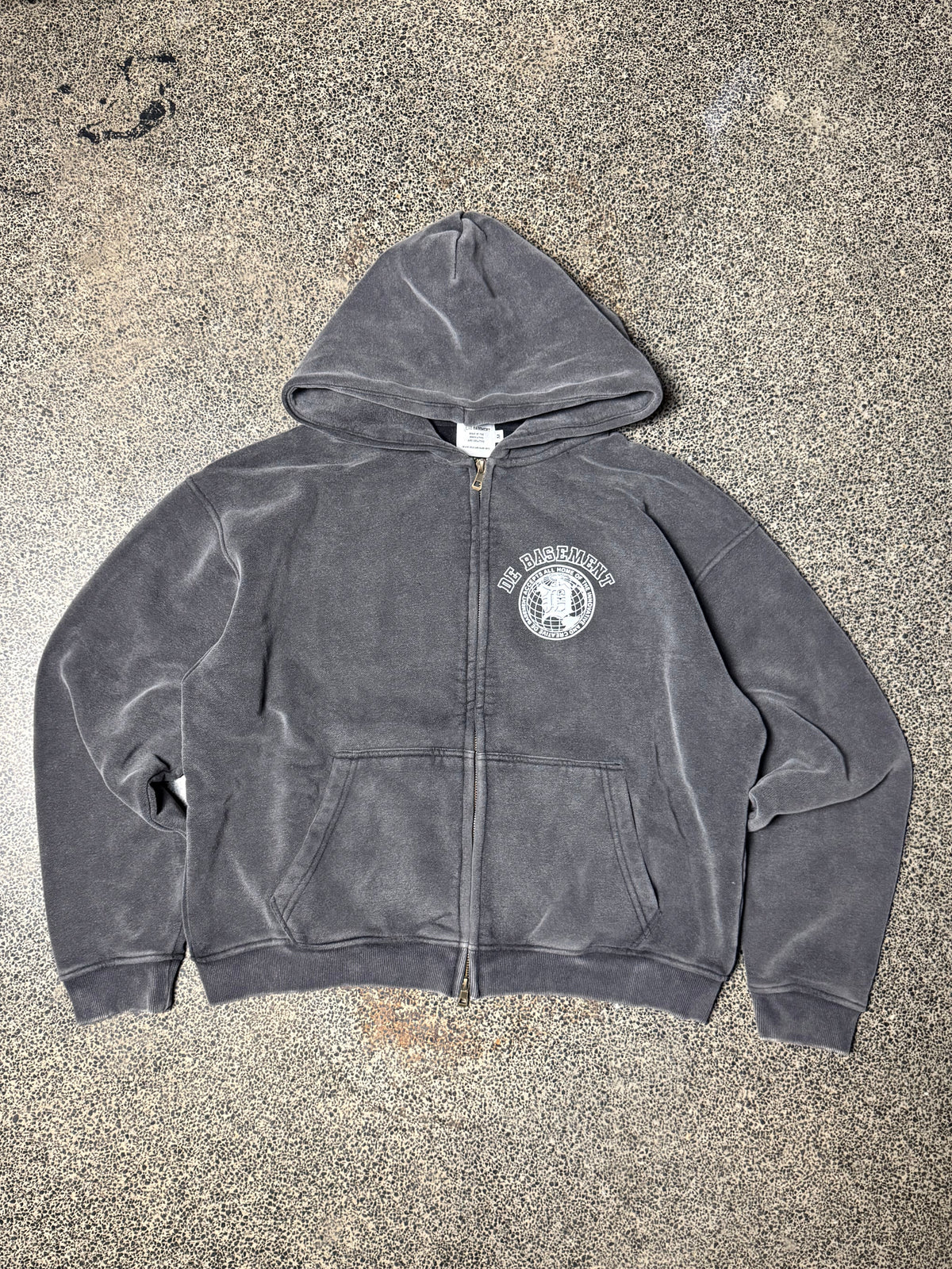 vintage wash university zip up (dark grey)