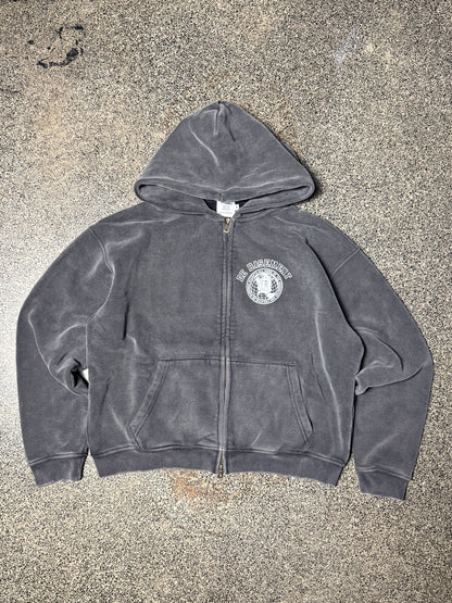 vintage wash university zip up (dark grey)