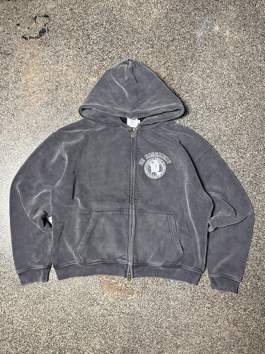 vintage wash university zip up (dark grey)