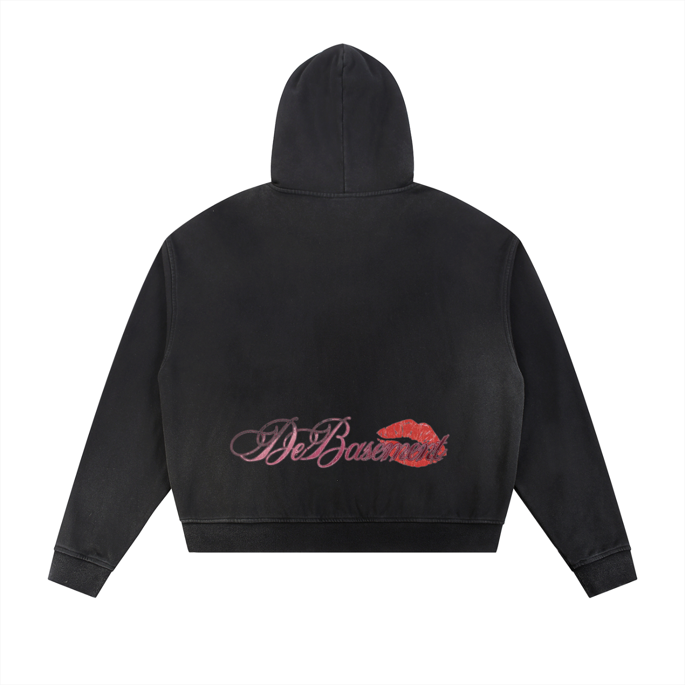 distressed kiss zip up hoodie (black)