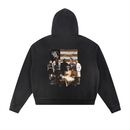 distressed team zip up (washed black)